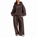 Brown hoodie and pants set with ivory LSOUL heart chest logo; digital mockup